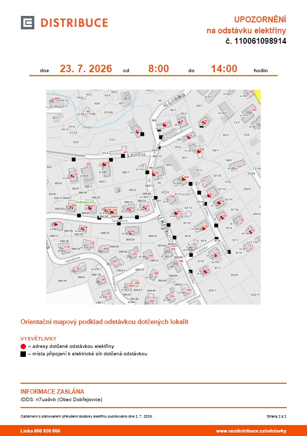 ČEZ odstávka elektřiny mapka