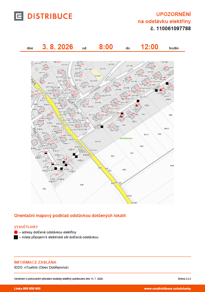 ČEZ odstávka elektřiny mapka